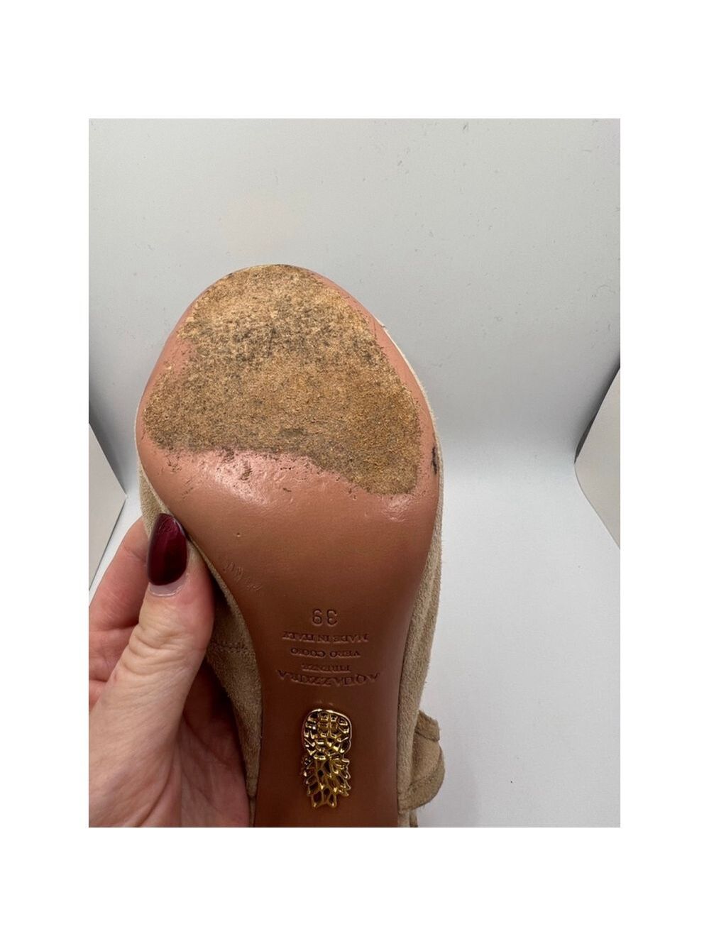 Women's Aquazzura Beige Suede Cutout Lace-Up Heels Size 9 - Picture 5 of 5
